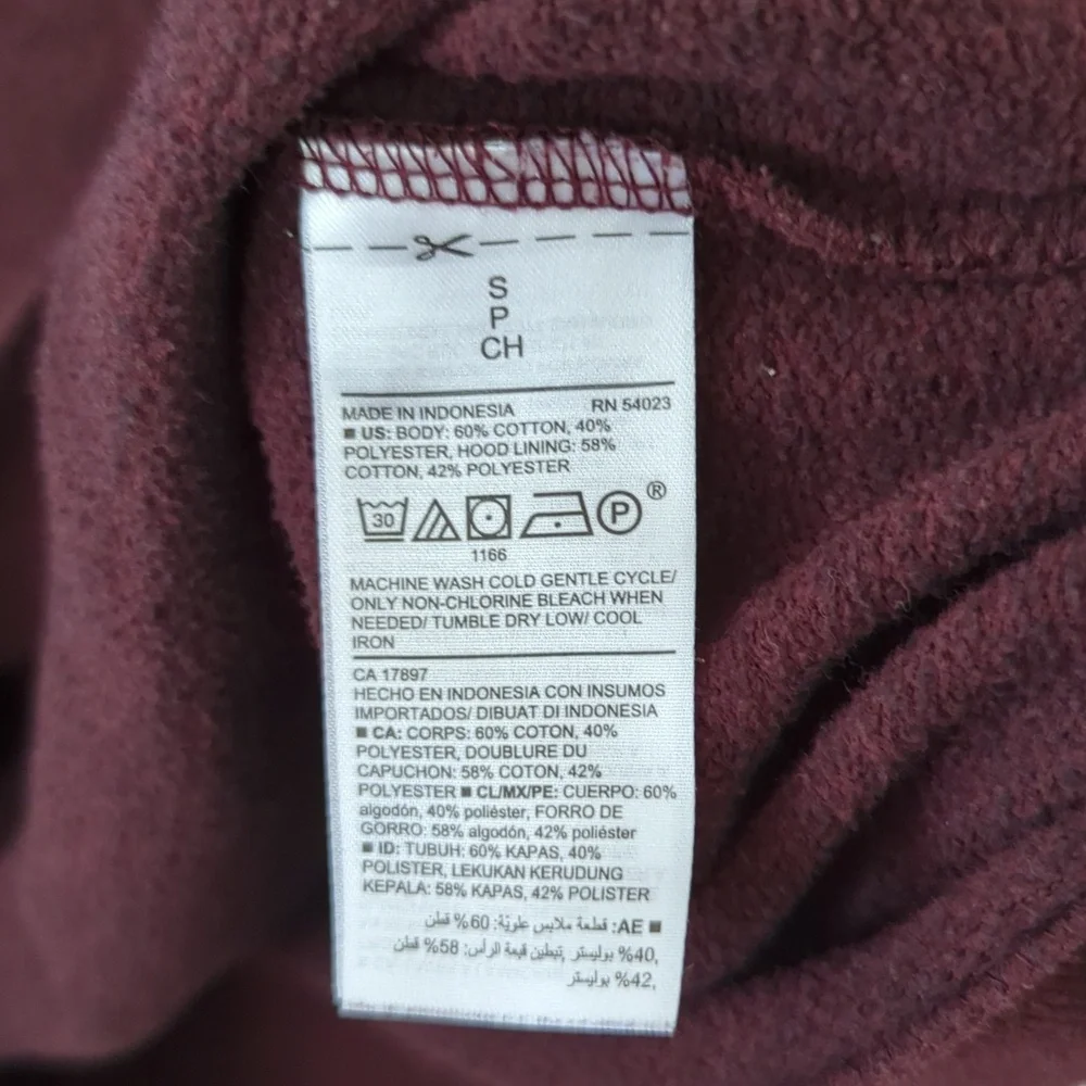 Old Navy Men's Hoodie Maroon Gray Blue Ringer Sleeves Kangaroo Pocket Size S